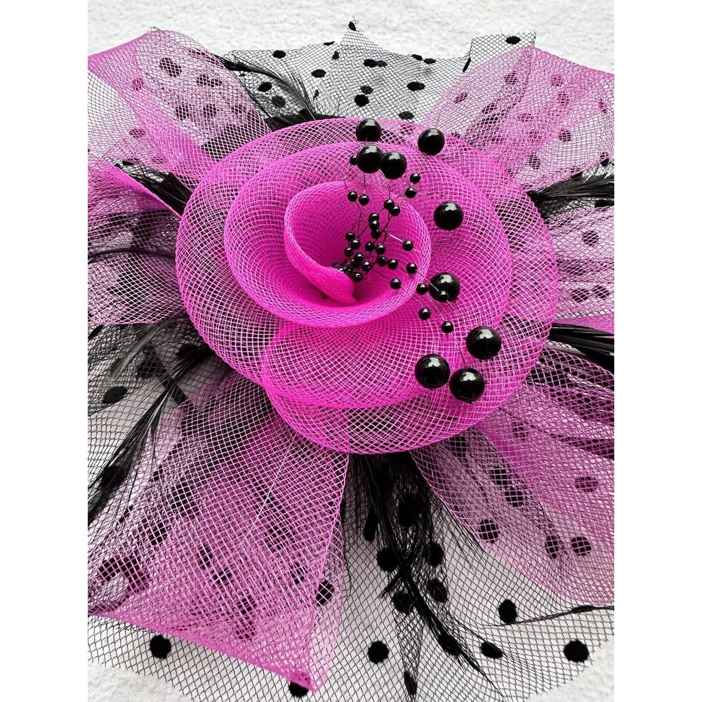 Pink/Black Feather Mesh Fascinator Hat Clip/Band Wedding Tea Cocktail Party